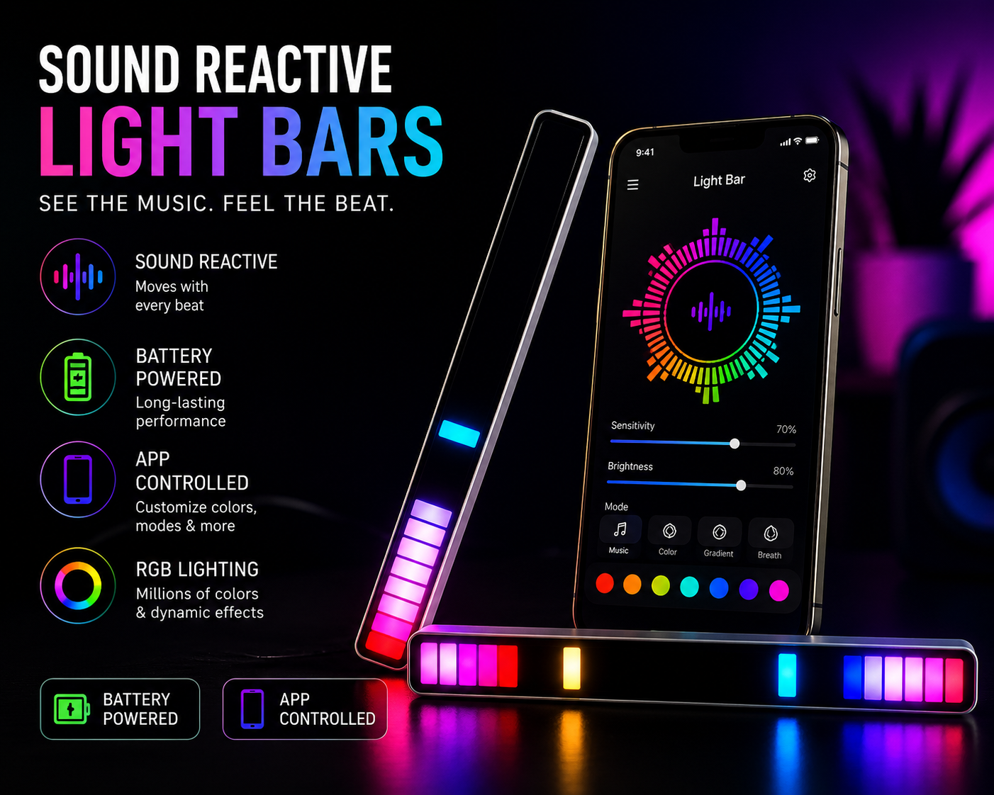 Sector 909 Sound Reactive Light Bars