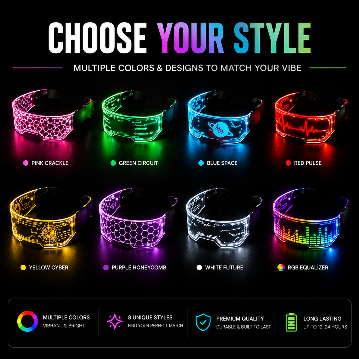 Sector 909 Neon Vision LED Party Glasses