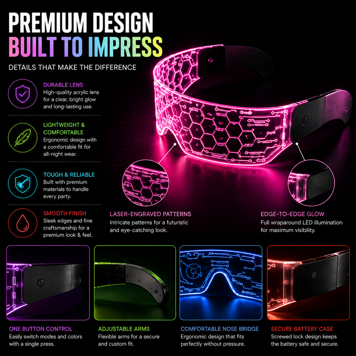 Sector 909 Neon Vision LED Party Glasses